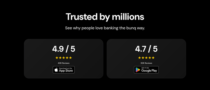 Trusted by Millions section from bunq