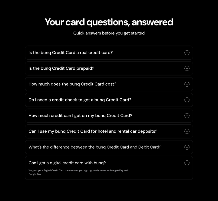 Your Card Questions, Answered section from bunq