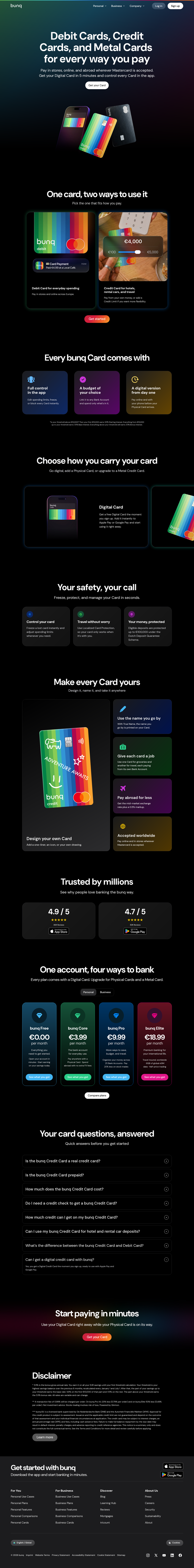 Cards page of bunq