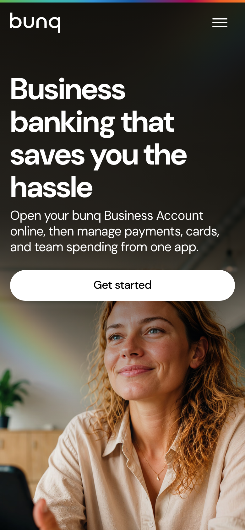 Business Banking That Saves You the Hassle section from bunq, on a phone