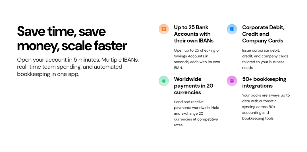 Save Time, Save Money, Scale Faster section from bunq
