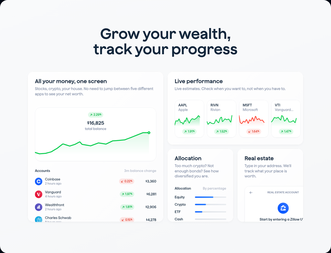 Grow Your Wealth, Track Your Progress section from Copilot Money