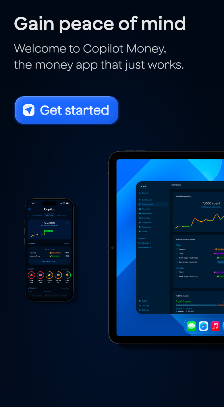 Gain Peace of Mind section from Copilot Money, on a phone