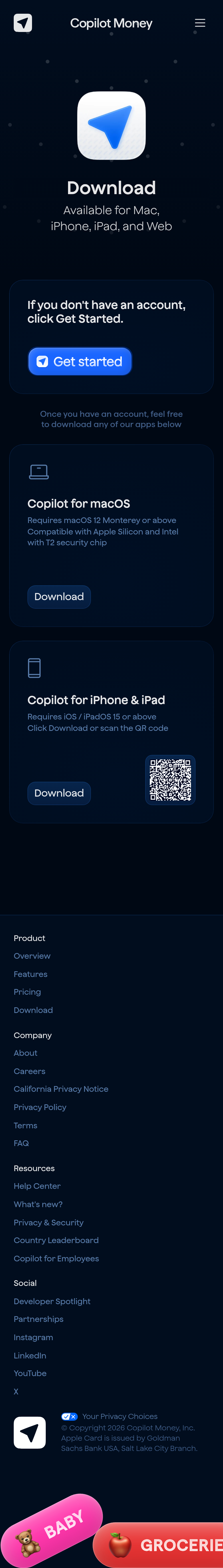 Download page of Copilot Money, on a phone