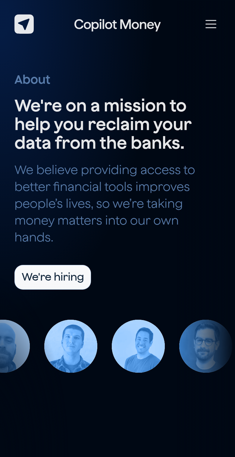 Reclaim Your Data from the Banks section from Copilot Money, on a phone