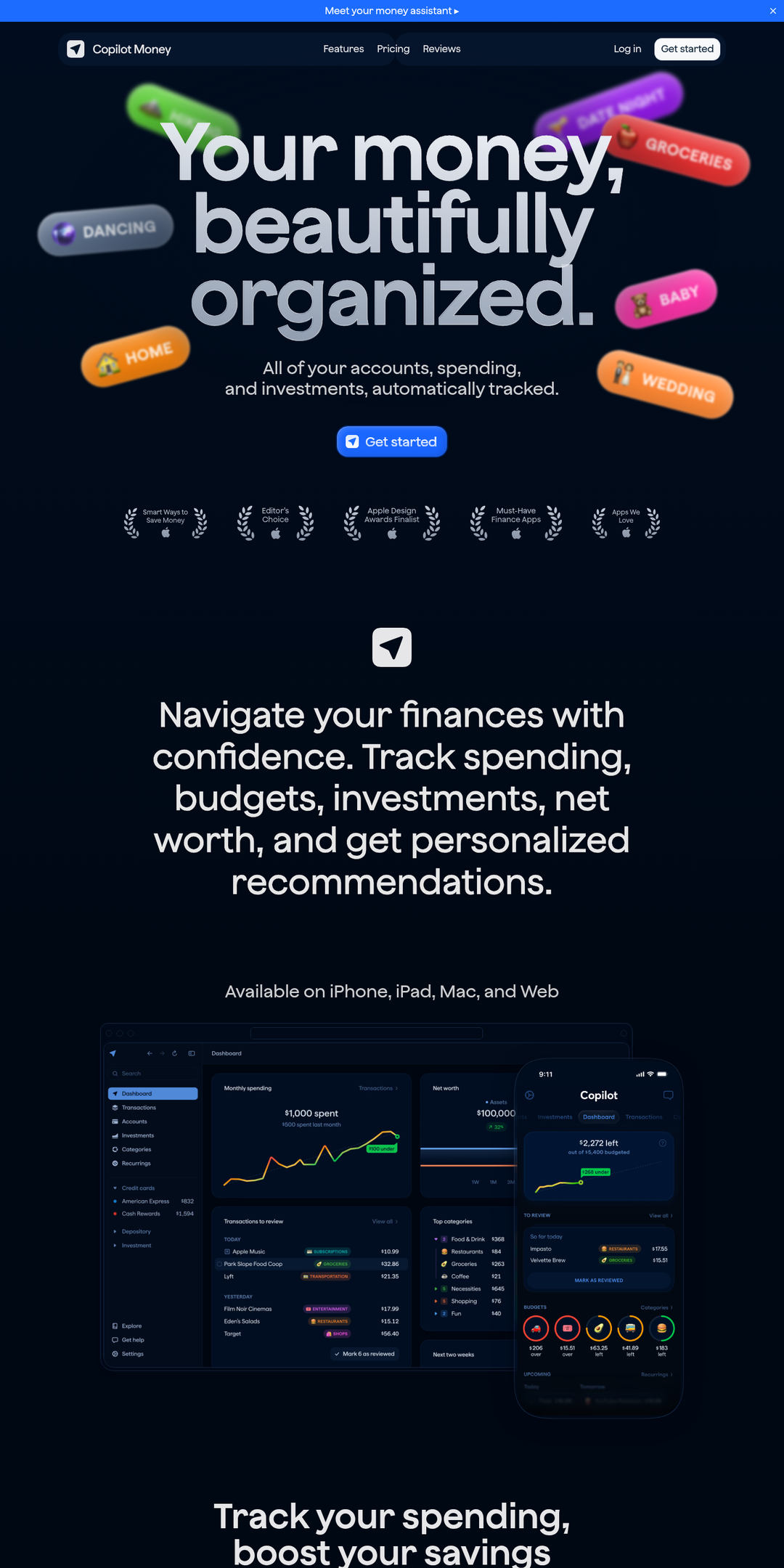 Home page of the Copilot Money website