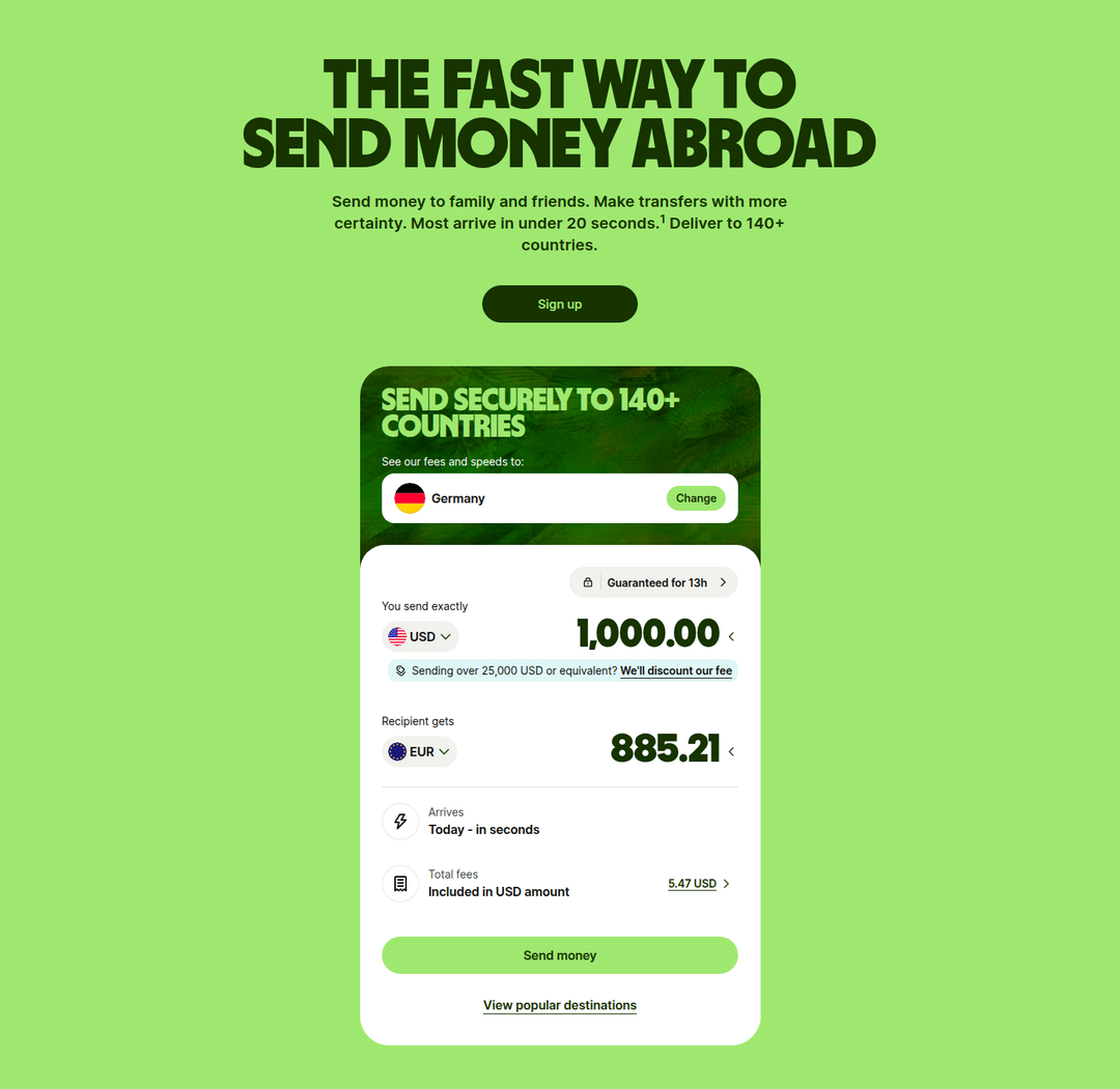 The Fast Way to Send Money Abroad section from Wise