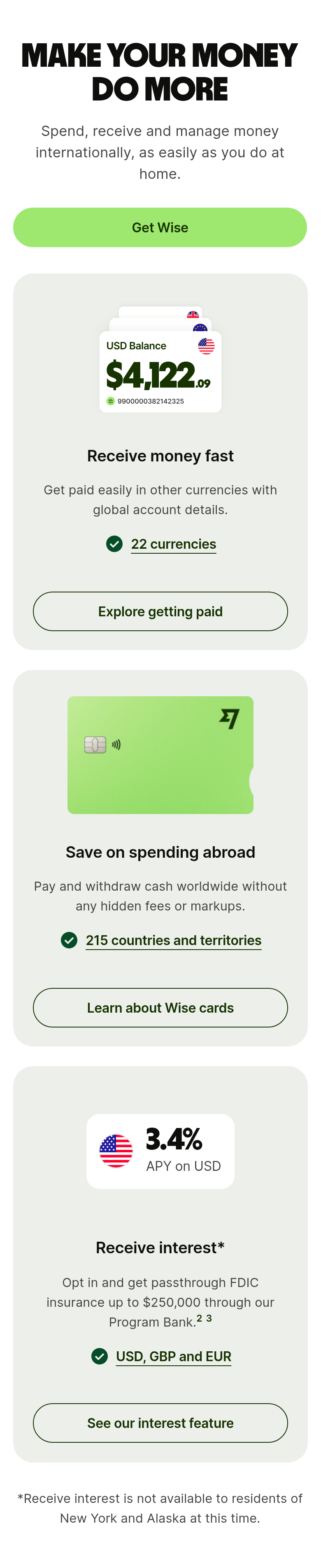Make Your Money Do More section from Wise, on a phone