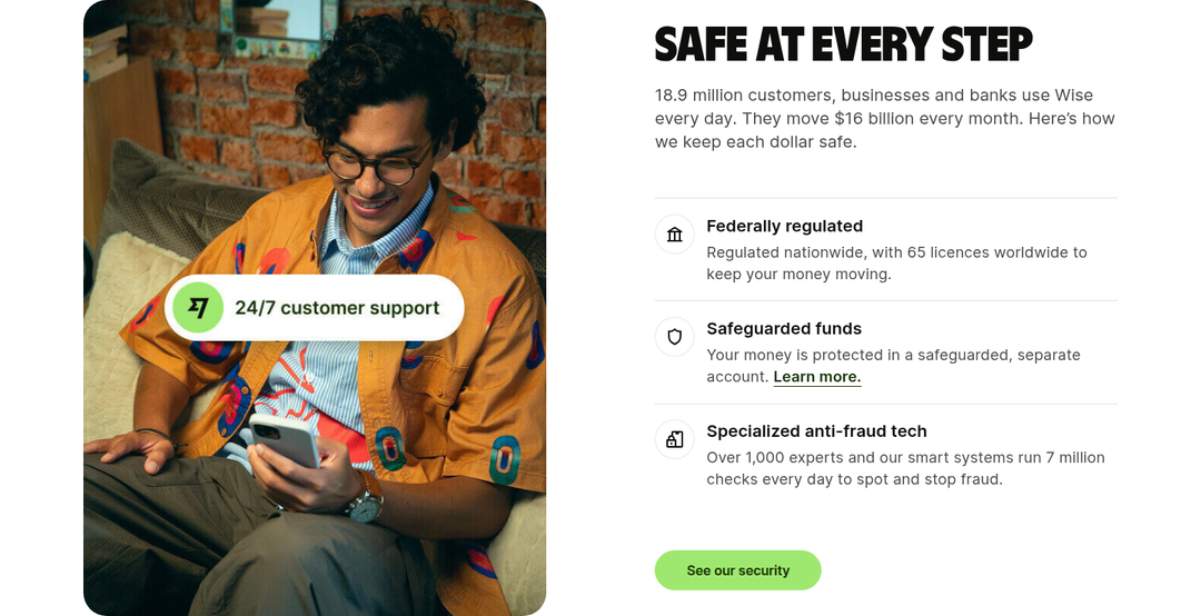 Safe at Every Step section from Wise