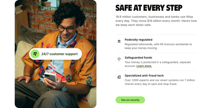 Safe at Every Step section from Wise
