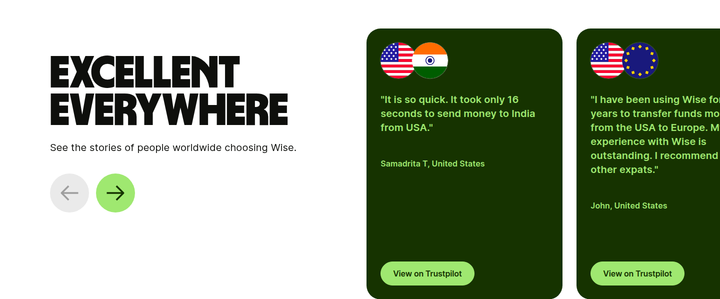 Excellent Everywhere section from Wise