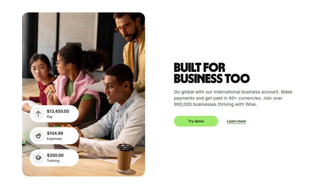 Built for Business Too section from Wise
