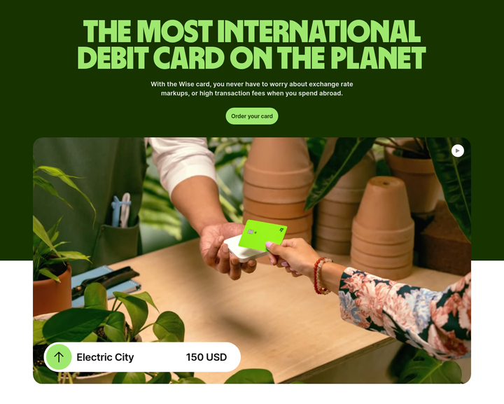 The Most International Debit Card on the Planet section from Wise