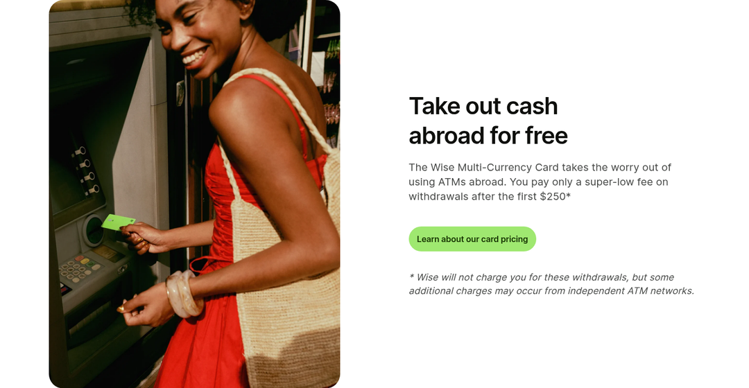 Take Out Cash Abroad for Free section from Wise