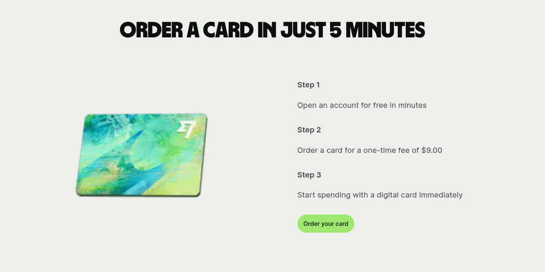 Order a Card in Just 5 Minutes section from Wise