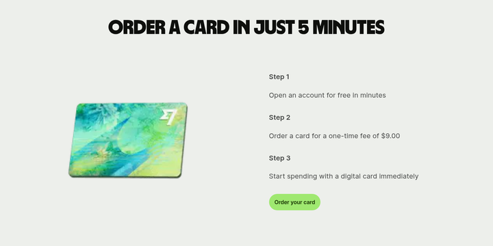 Order a Card in Just 5 Minutes section from Wise