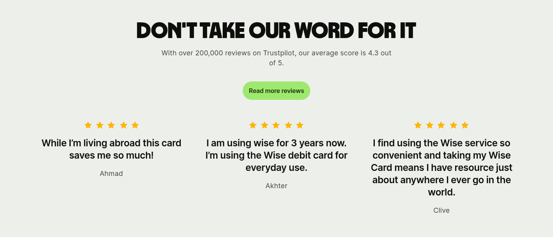 Don't Take Our Word for It section from Wise