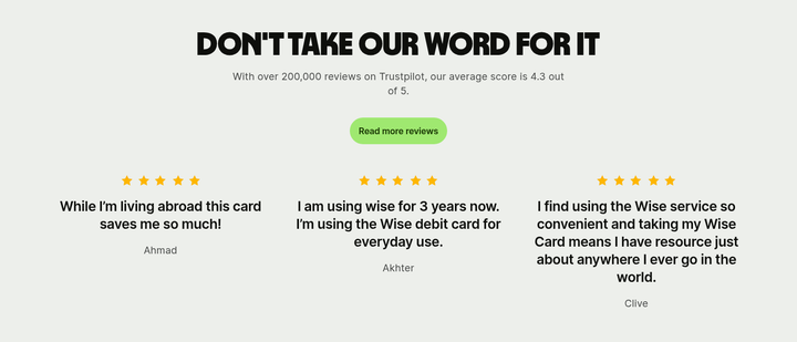 Don't Take Our Word for It section from Wise
