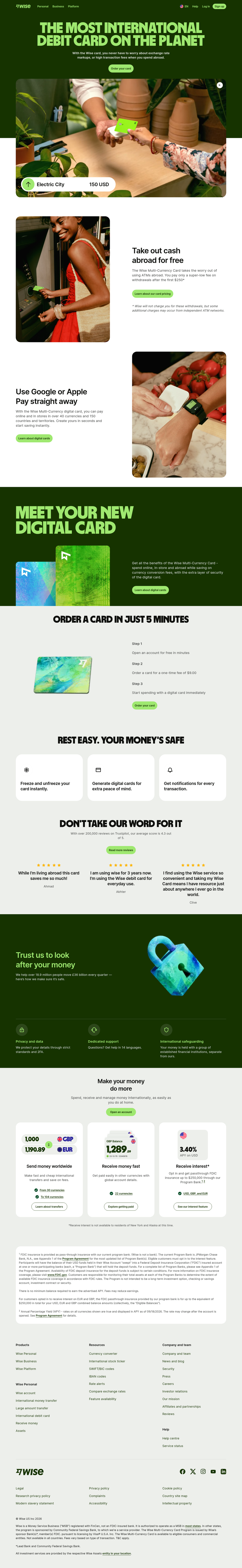 Multi-Currency Card page of Wise