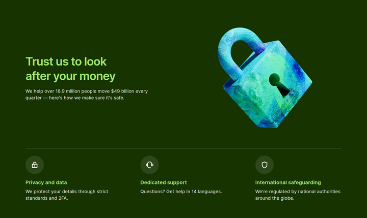 Trust Us to Look After Your Money section from Wise
