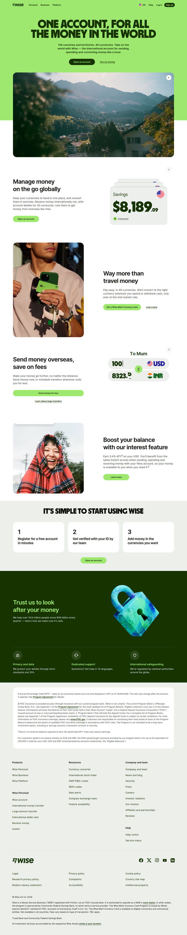 Account page from Wise