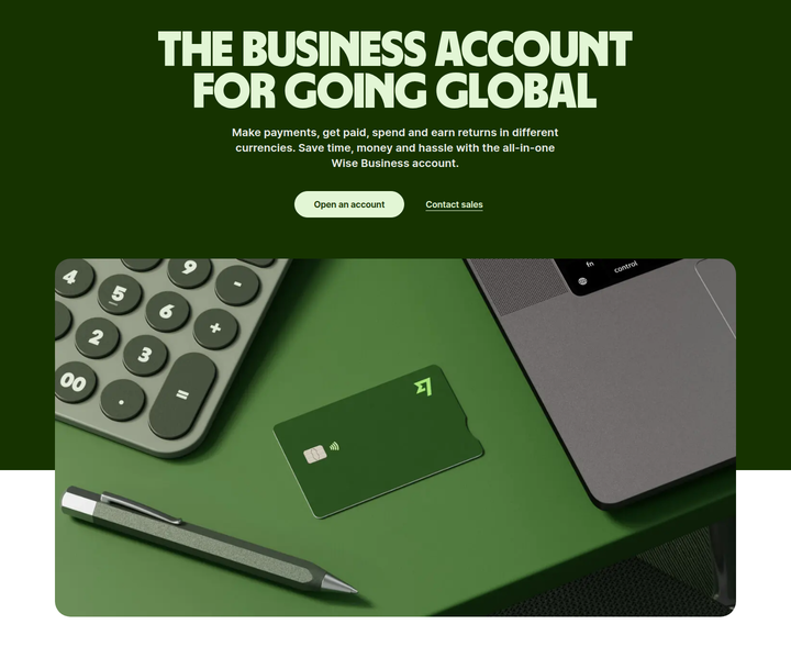 The Business Account for Going Global section from Wise