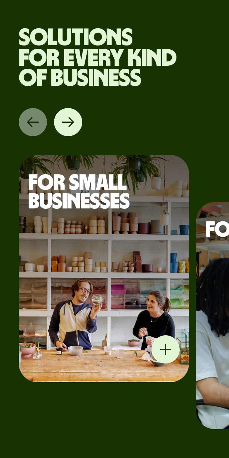 Solutions for Every Kind of Business section from Wise, on a phone