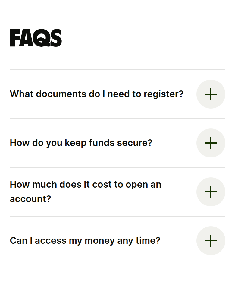 FAQs section from Wise, on a phone