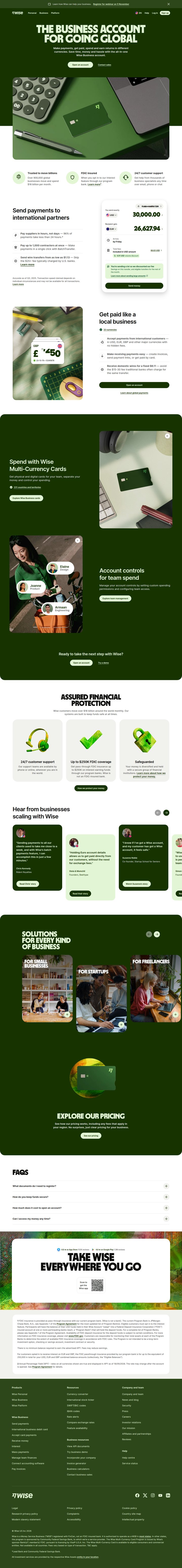 Business page from Wise