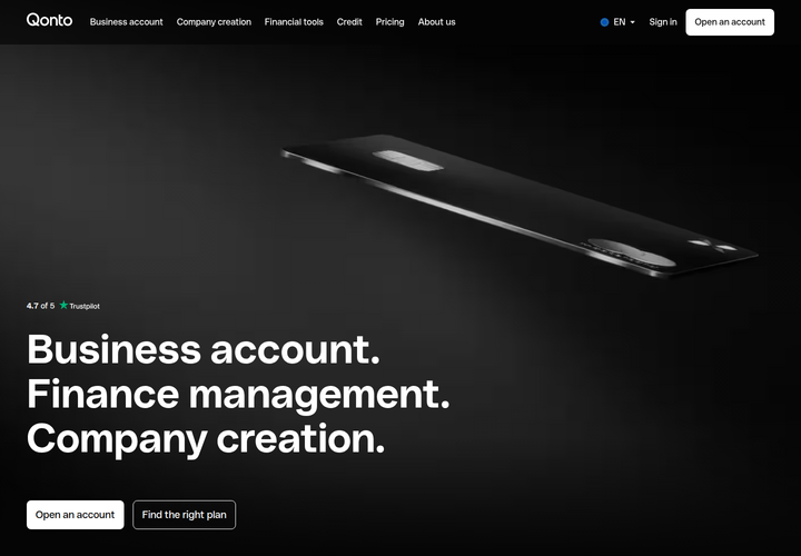 Business Account, Finance Management, Company Creation section from Qonto