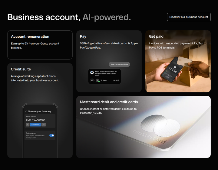 Business Account, AI-Powered section from Qonto