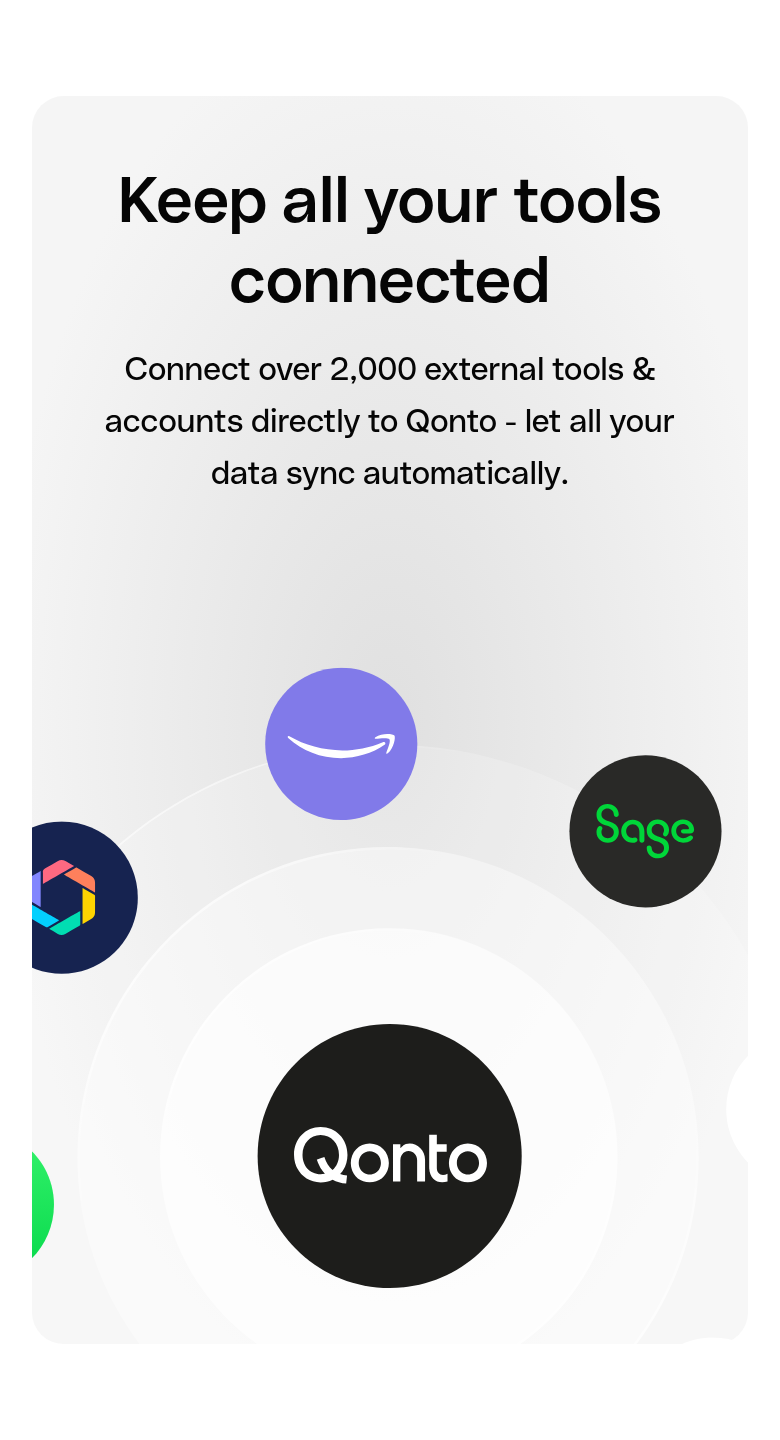 Keep All Your Tools Connected section from Qonto, on a phone