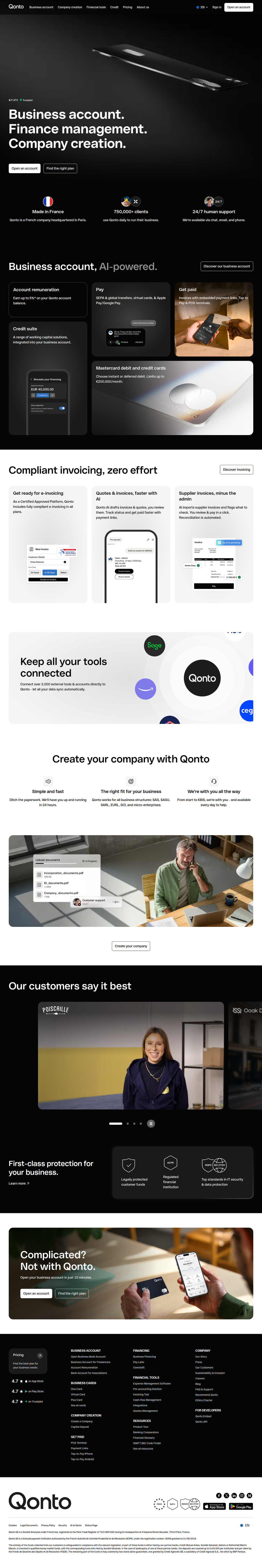 Home page of Qonto