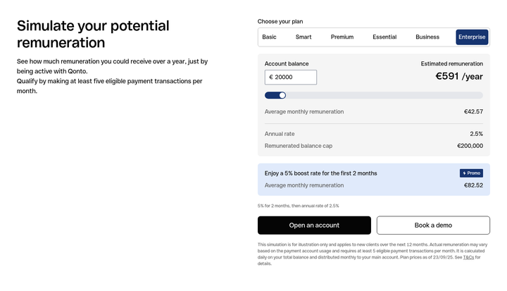 Simulate Your Potential Remuneration section from Qonto