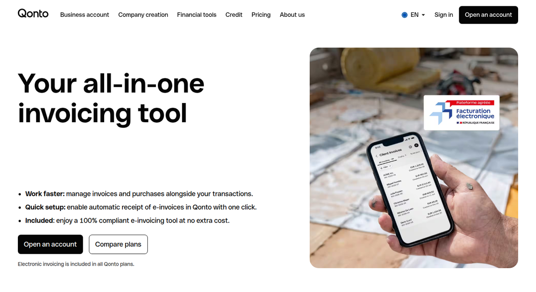 Your All-in-One Invoicing Tool section from Qonto