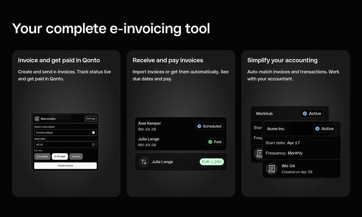 Your Complete E-Invoicing Tool section from Qonto