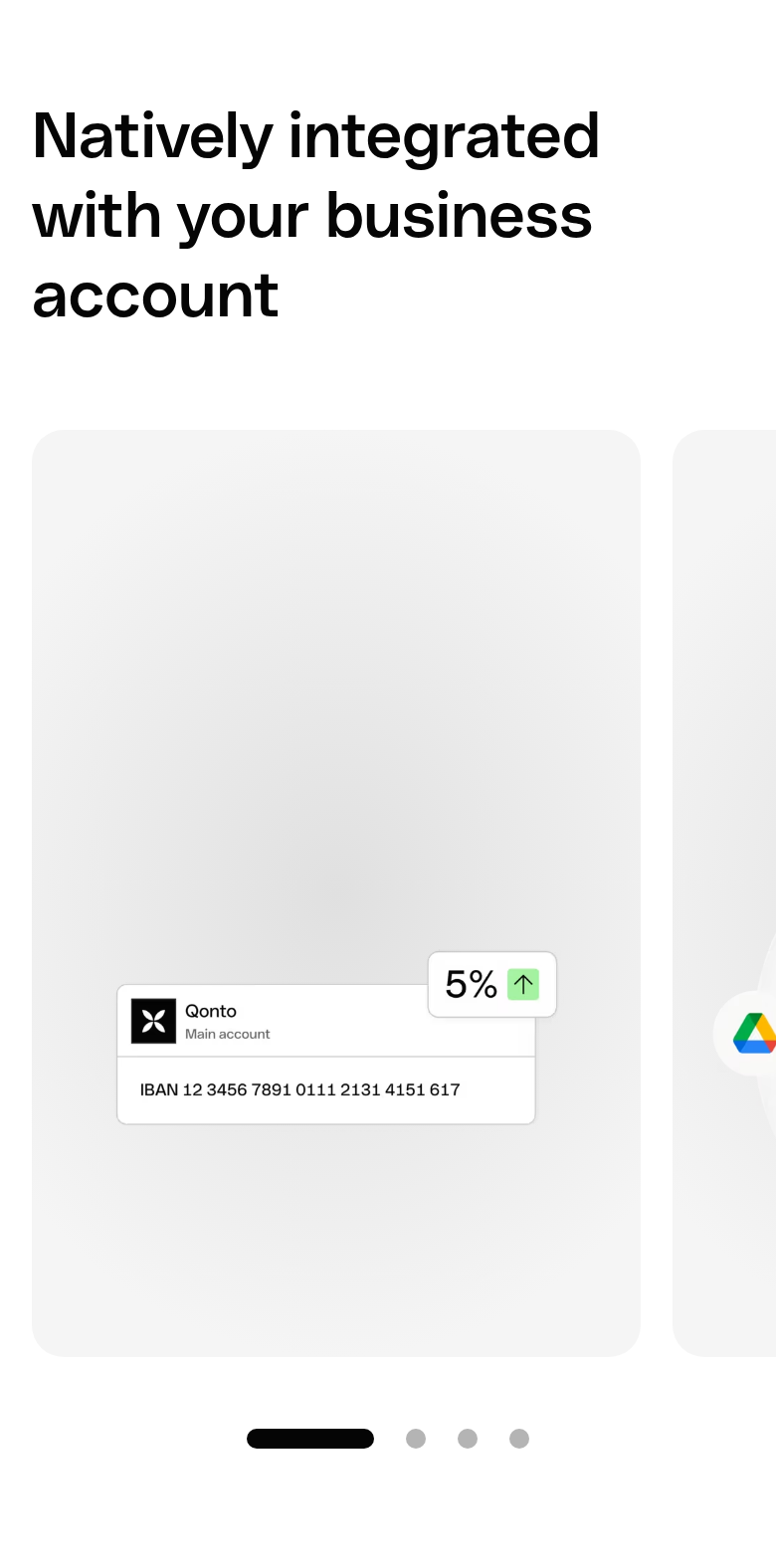 Natively Integrated with Your Business Account section from Qonto, on a phone