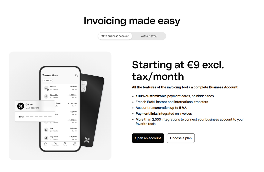 Invoicing Made Easy section from Qonto