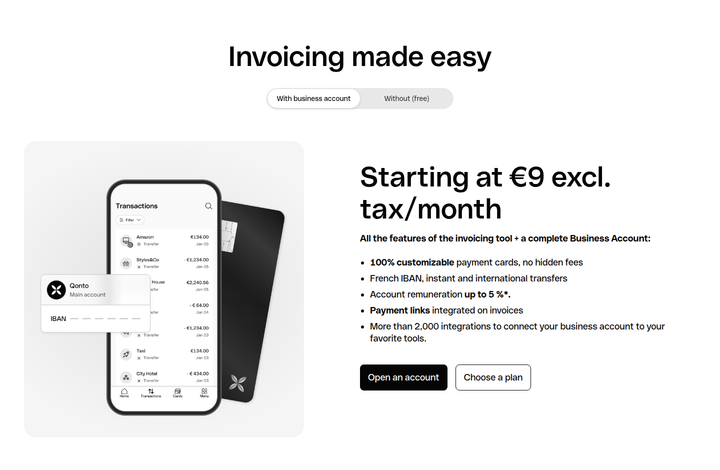 Invoicing Made Easy section from Qonto