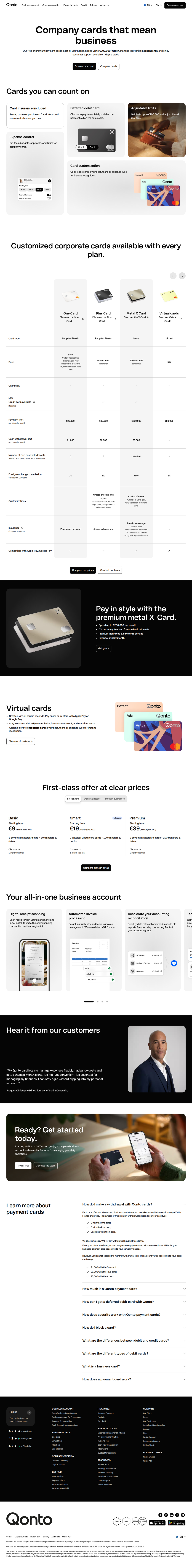 Business Cards page of Qonto