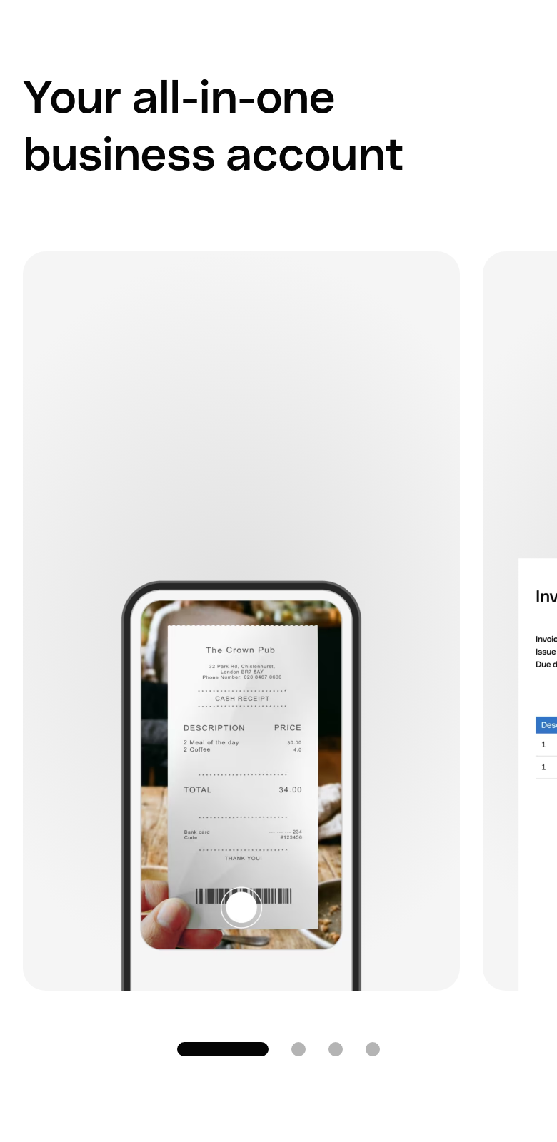 Your All-in-One Business Account section from Qonto, on a phone