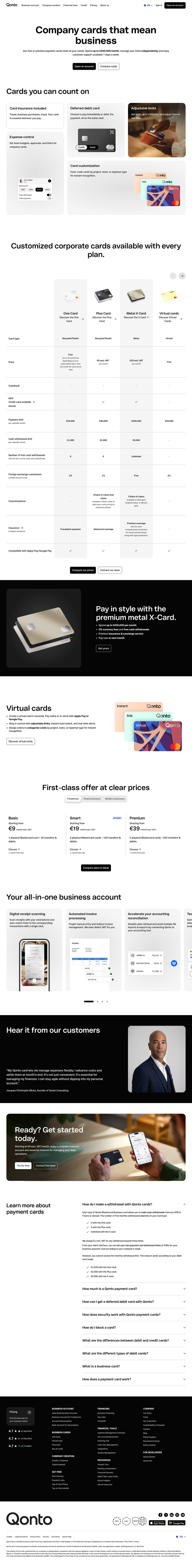 Business Cards page from Qonto