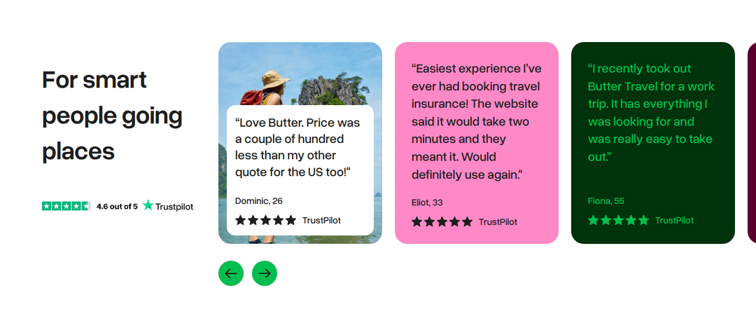 For Smart People Going Places section from Butter Insurance