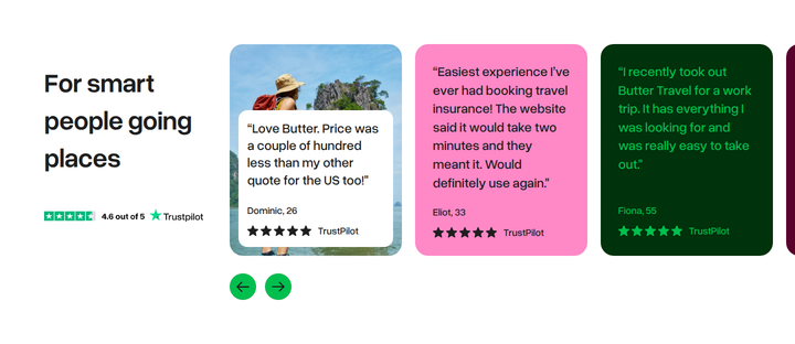 For Smart People Going Places section from Butter Insurance