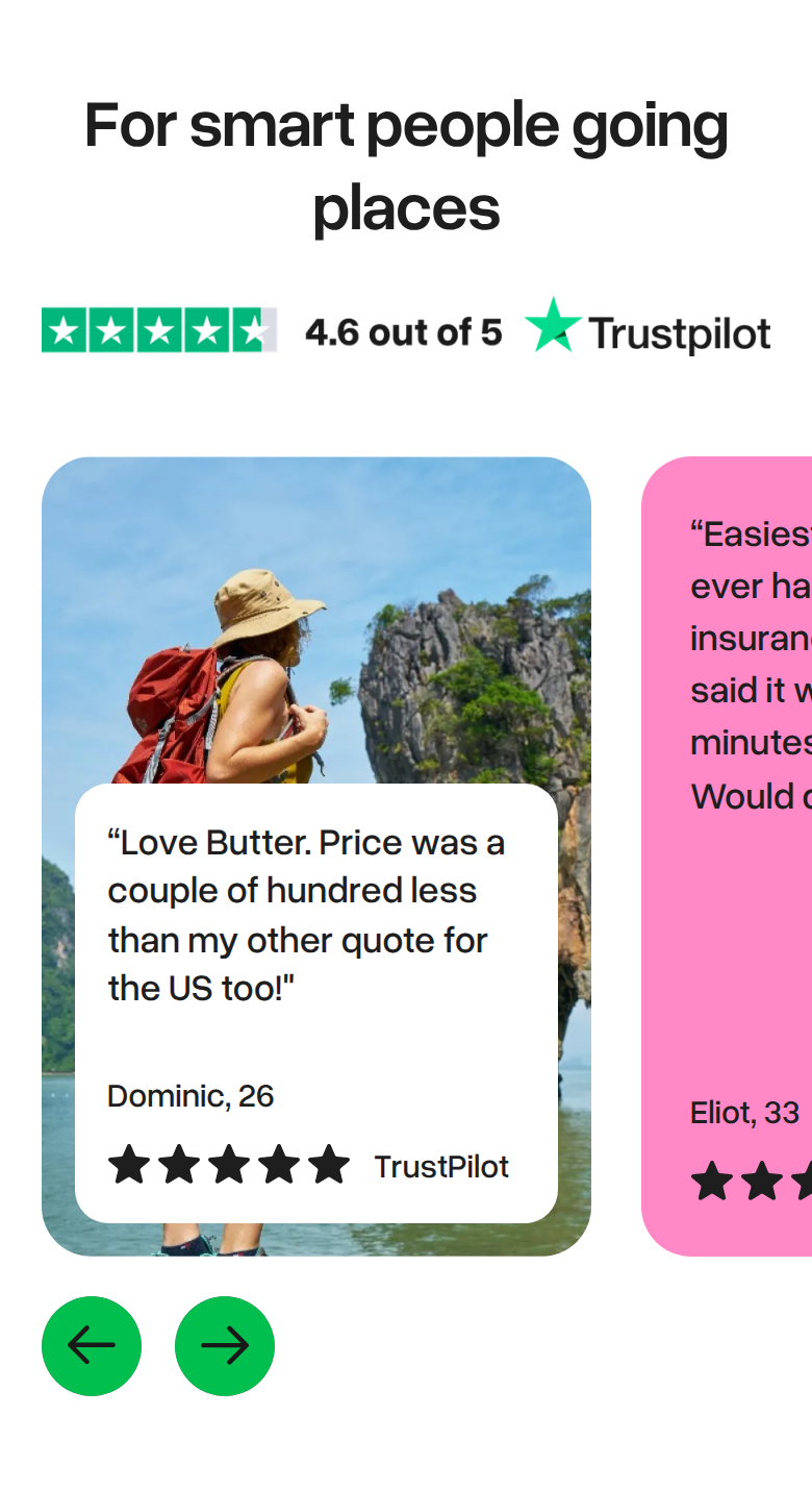 For Smart People Going Places section from Butter Insurance, on a phone
