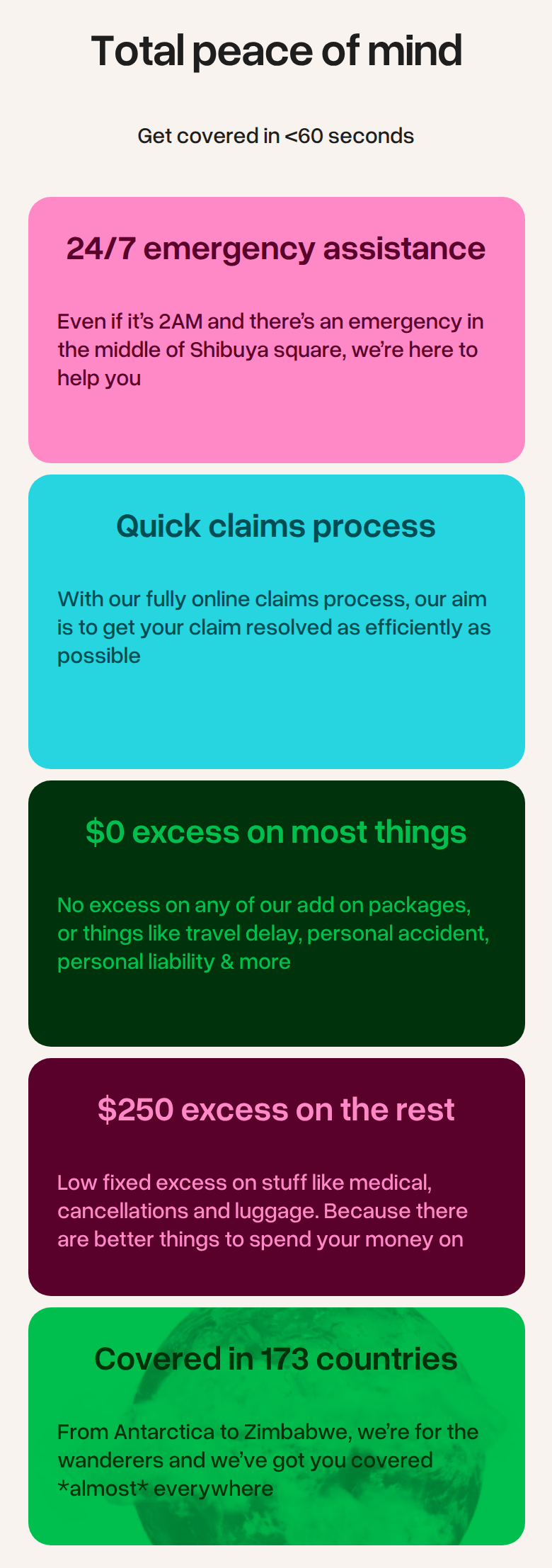 Total Peace of Mind section from Butter Insurance, on a phone