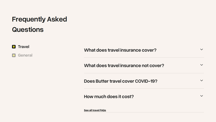 Frequently Asked Questions section from Butter Insurance