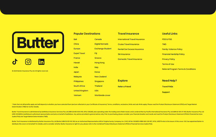 Footer section from Butter Insurance