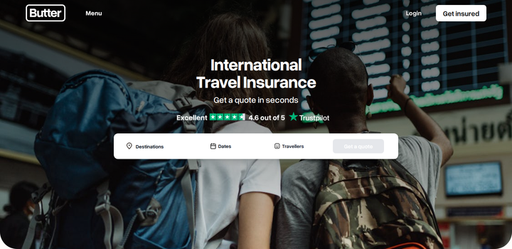 International Travel Insurance section from Butter Insurance