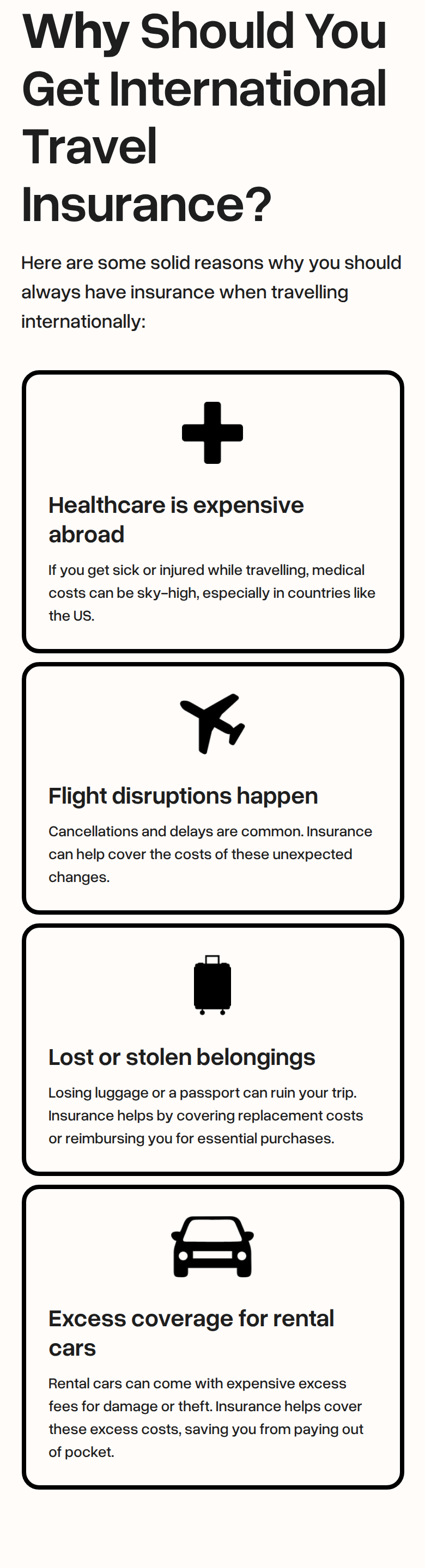 Why Get International Travel Insurance section from Butter Insurance, on a phone
